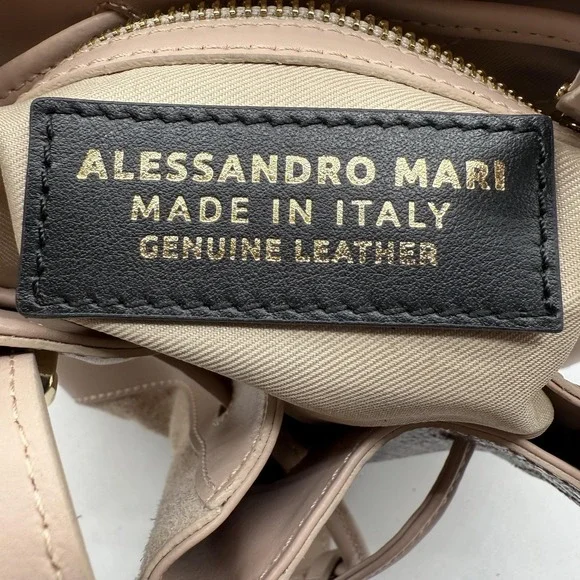 Alessandro Mari Bucket Bag Womens Pink Brown Snakeskin Leather Made Italy Purse - Picture 7 of 11